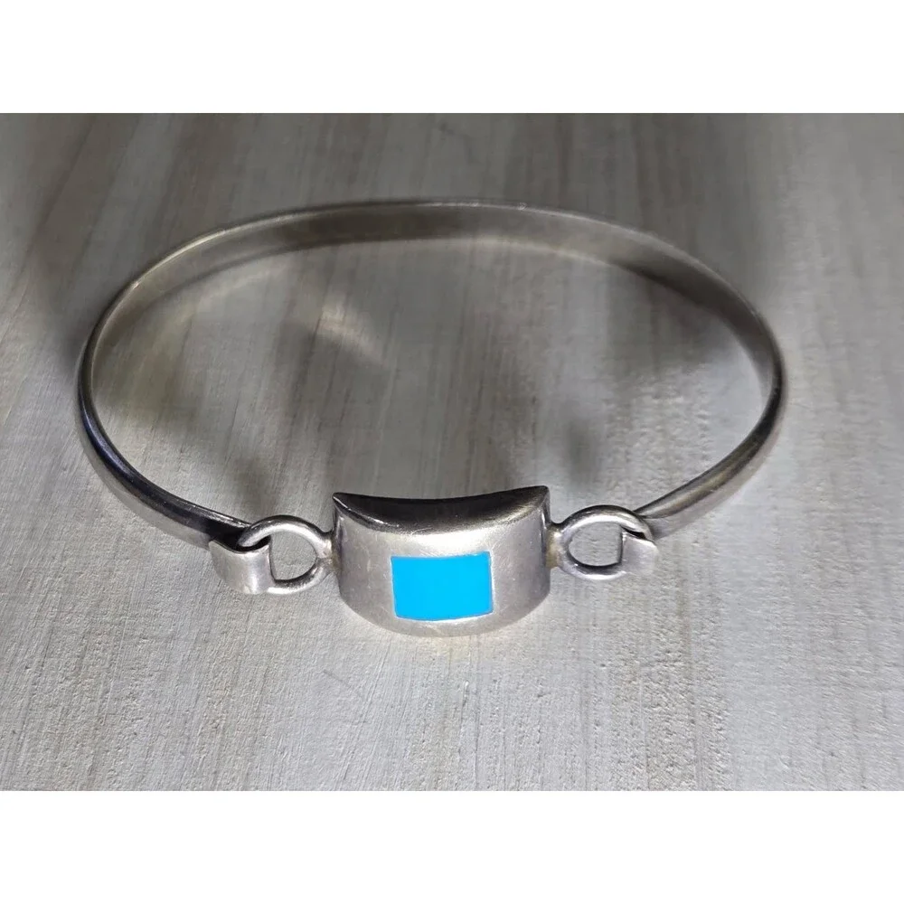 Vintage Taxco Mexico TI-269 Turquoise Inlay .925 Sterling Silver Bracelet